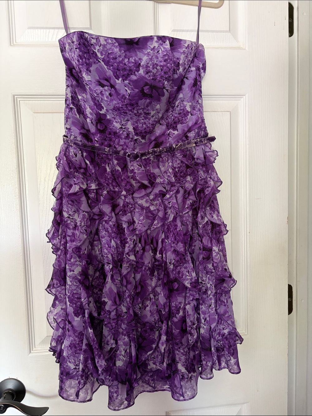 White House Black Market Purple Floral Asymmetrical Ruffle Dress